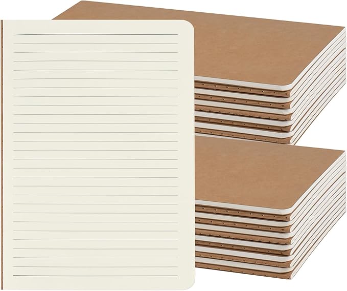 ZCZN 24 Pack A5 Kraft Notebooks Bulk, 8.15x5.5 Inches Lined Paper Journaling Notebooks, Notebooks for Work, Composition Notebooks for School, Journal Notebooks for Office, 60 Pages