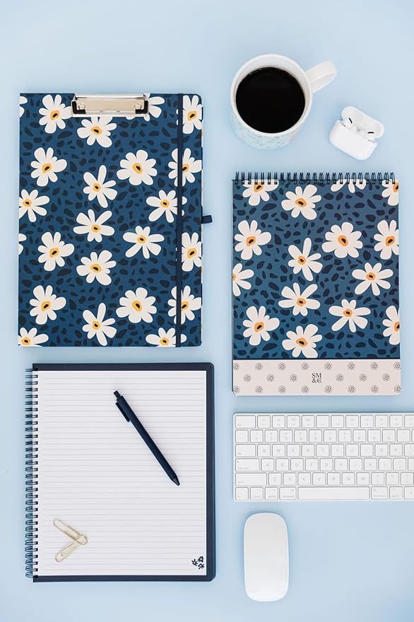 Steel Mill & Co Cute Large Spiral Notebook College Ruled, 11" x 9.5" with Durable Hardcover and 160 Lined Pages (Leopard Daisy)