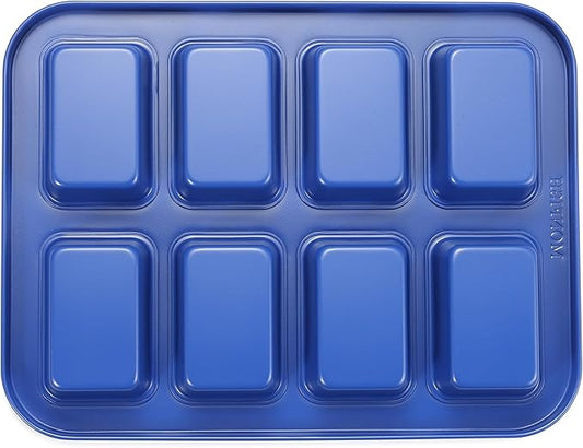 Monfish Mini loaf pan 8 cativy Small Rectangle brownie cake pan Carbon Steel Royal blue non stick