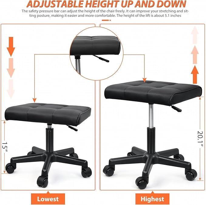 Footrest Under Desk Leg Rest Ottoman Adjustable Height Foot Stool with Wheels Leather Footrest