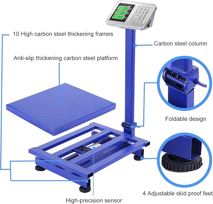 TUFFIOM 661lbs Weight Electronic Platform Scale,Digital Floor Heavy Duty Folding Scales,Stainless Steel High-Definition LCD Display,Perfect for Luggage Shipping Mailing Package Price