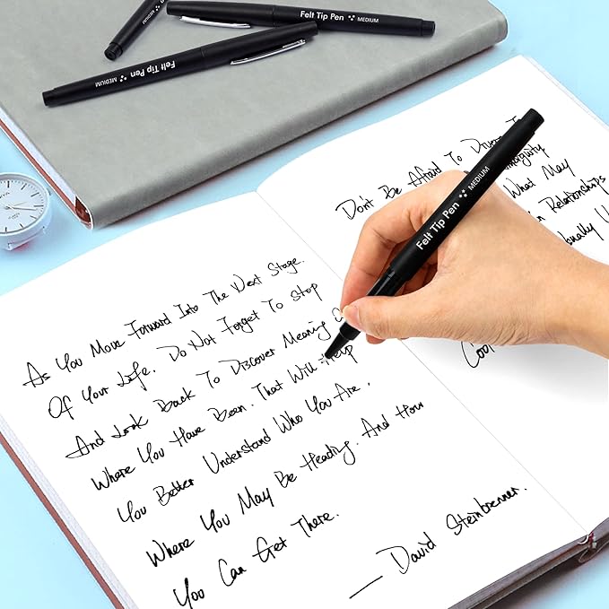 Lelix Felt Tip Pens, 60 Black Pack, 0.7mm Medium Point, Felt Tip Markers Pens for Journaling, Writing, Note Taking, Planner, Perfect for School Office and Art Supplies