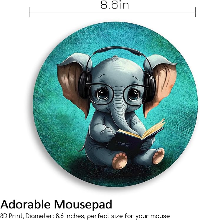 Small Mouse Pad, Elepant Round Mouse Pads for Desk, Travel Mini Mousepad with Non-Slip Rubber Base, Portable Mousepads for Wireless Computer Mouse Laptop, Office Desk Accessories, 8.6 * 8.6 Inch