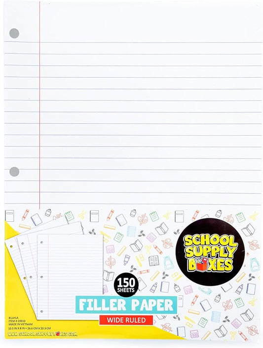 School Supply Boxes | Wide-Ruled Loose Leaf Paper | 12 Pack | 150 Sheets Per Pack, 3-Ring Binder Compatible