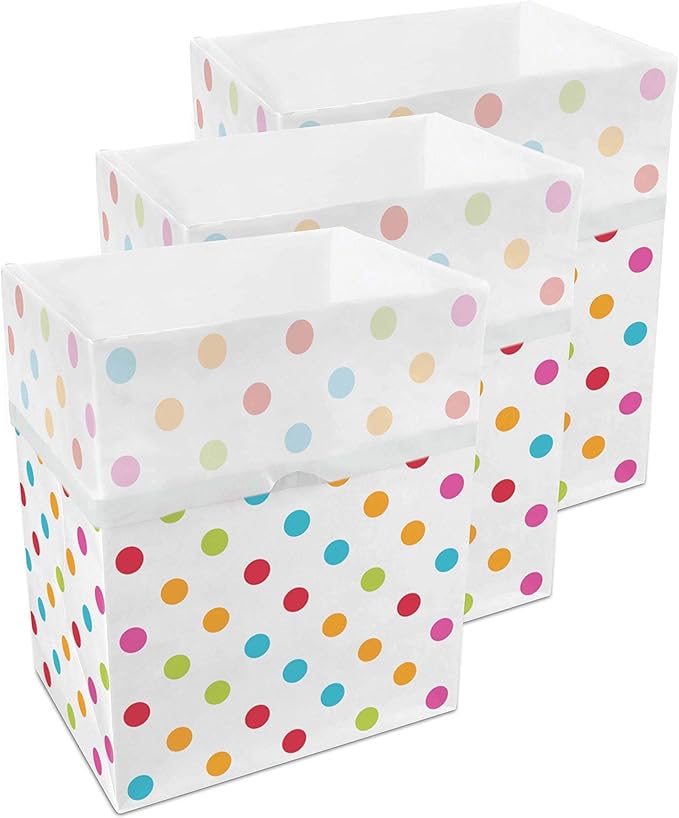| 13 Gallon Disposable Trash Cans (3-Pack) with Fitted Trash Bags - Reusable Garbage and Recycling Bins for Parties, Events, and More (Polka Dot - 17" Height x 13.5" Width x 10" Depth)
