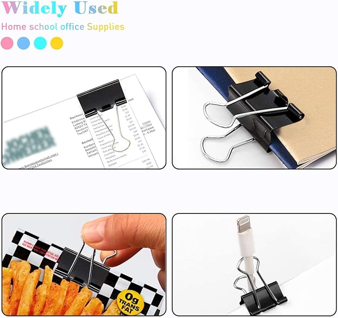 Small Binder Paper Clips 3/4 Inch Standard 19mm, 144 Pack, Black, 0.75 Inch Fold Clamp, Capacity 0.31 Inch, Office Clips, Micro Binder Clips
