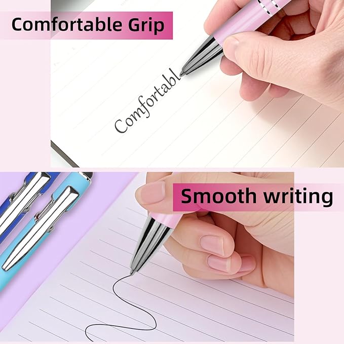 Ballpoint Pen Metal Soft Stylus Pen for Touch Screens，Retractable Tactile Turn Pen，Bulk Pens for Gifts Office Essentials，Medium Point，Black Ink (5 Pink)
