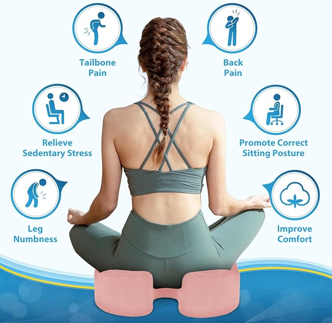 BlissTrends Seat Cushion,Thick Memory Foam Cushions for Office Chair, Car Seat, Airplane, Relieving Pressure Tailbone Sciatica Back Pain for Long Sitting Office Workers, Car Drivers 4.7in Thick Pink