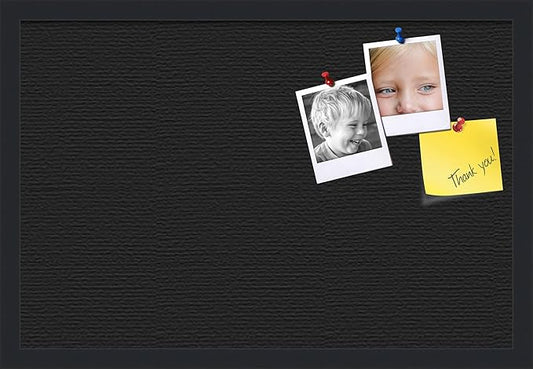 PinPix pin Cork Bulletin Board Made from Canvas, Classic Black Pattern 24 x 16 Inches (Completed Size) and Framed in Satin Black (PinPix-622)