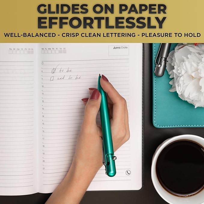 BASTION Luxury Slim Bolt Action Pen, Lightweight Aluminum EDC Pen with Fine Tip, Professional Ballpoint Pen for School and Work - Seafoam