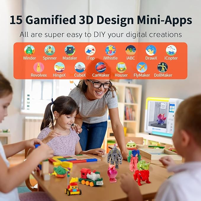 X-Maker 3D Printer for Kids and Beginners, Fully Assembled High-Speed 3D Printer with Auto Leveling Bed, Wi-Fi Printing, High Precision Small 3D Printer with App, PLA Filament Supported