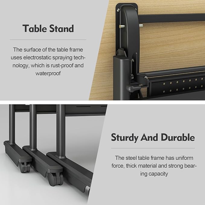 Foldable Conference Table, Folding Conference Room Table with Wheels, Flip Top Mobile Training Table, Rolling Seminar Meeting Tables for Office Training Room Classroom (6pack 63in)