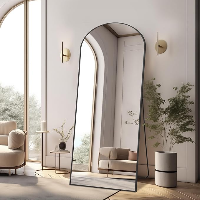 MELOMOIR Arched Full Length Mirror, 56"x18" Floor Mirror, Free Standing Mirror Leaning or Hanging, for Living Room Bedroom Cloakroom Hallway, Thin Aluminum Frame, Black