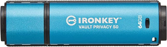 Kingston Ironkey Vault Privacy 50 USB 64GB Flash Drive | FIPS 197 Certified | XTS-AES 256-bit | BadUSB and Brute Force Protection | Mult-Password Option | IKVP50/64GB