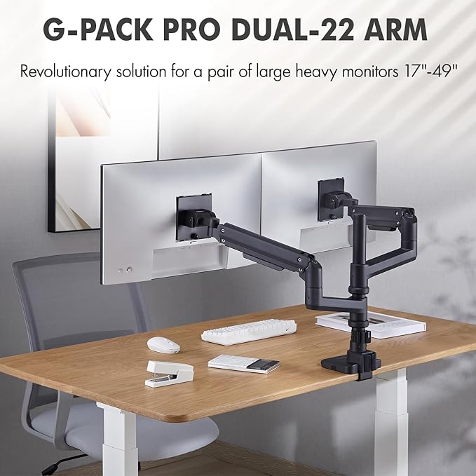 Dual Monitor Arm for 17-49 Inch Ultrawide Screens – Heavy Duty Monitor Arm Desk Mount – VESA Mount with Clamp and Grommet Base – Holds Up to 44 lbs. Each
