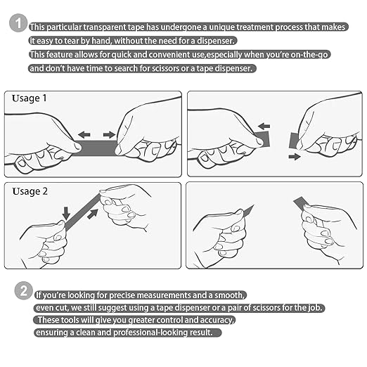 Transparent Tape Refill Rolls for Dispenser, Tear by Hand,12 Rolls x 900 inches