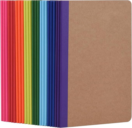 ZCZN Composition Notebooks Bulk, A5 Kraft Cover Lined Journals with Rainbow Spines for School, Business, Work and Daliy Use (24, 8 colors)
