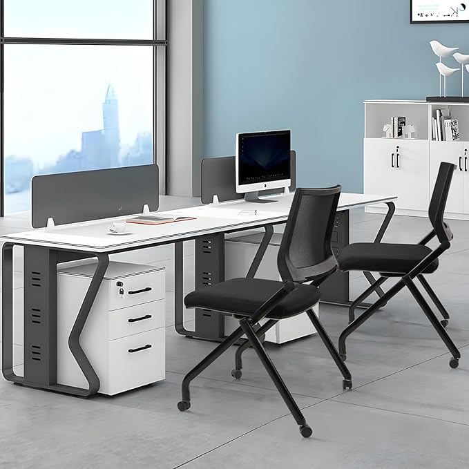 CLATINA Stackable & Foldable Conference Room Chairs, Waiting Room Chairs with Wheels & Lumbar Support, Ergonomic Mesh Bouncing Back Folding Chair for Office Meeting Schools Training Room, Black 20pk