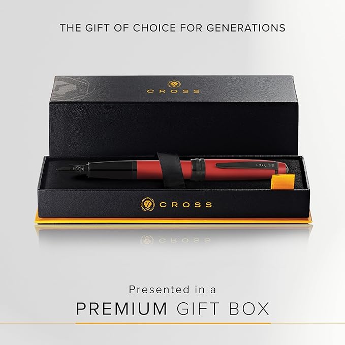 Cross Bailey Refillable Fountain Presented in a Premium Gift Box - Medium Point, Black Ink, Matte Red