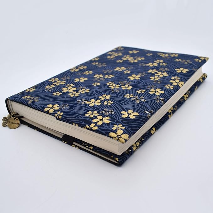 BLBMH 5.5x8.5 inch Book Covers for Paperbacks Adjustable Book Cover for Women Book Lovers Gifts Bible Novels Journal Soft Cloth Protector - Blue Sakura 8.5in