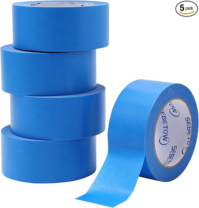 Blue Painters Tape 2 Inch Bulk - Blue Tape for Painting Automotive Walls Packing Removable NO Residue, Paint for Indoors & Outdoors, 2 Inches x 55 Yards x 5 Rolls