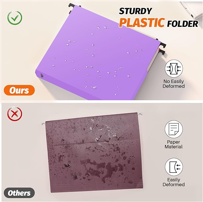 Extra Capacity Plastic Hanging File Folders,12 Pack Reinforced Expanding Hang Folder Letter Size,Accordian Pocket,Heavy Duty 2 Inch Expansion,Hanging Folder Organizer for Office Home,Purple