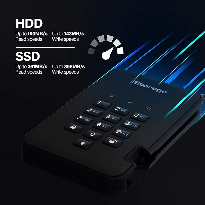 iStorage diskAshur2 HDD 500 GB | Secure Portable Hard Drive | Password Protected | Dust/Water-Resistant | Hardware Encryption