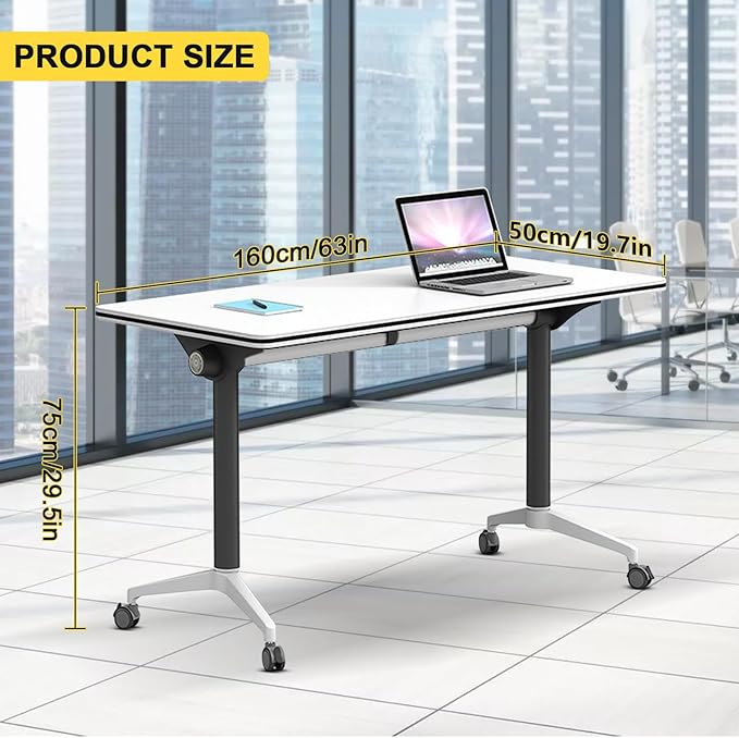 Conference Room Table with Flip-Top Design for Dynamic Meetings, Business Table Computer Desk with Heavy-Duty Frame,Foldable Seminar Meeting Tables for Home Office (2, E, 61IN)