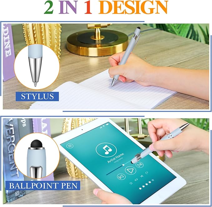 Zonon 38 Pieces Rubberized Ballpoint Pen with Stylus Tip Stylish Metal Pen Capacitive Styli with Soft Rubberized Grip, Black Ink for Most Devices (Blue Series)