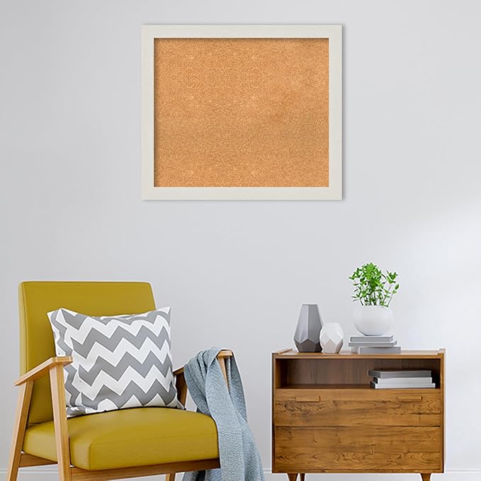 Amanti Art Natural Cork Board for Wall, 27x31 Vision Board with White Frame, Large Corkboard Office Decor for Home Organization, Country Rustic Corkboard Pinboard to Display Items for Home