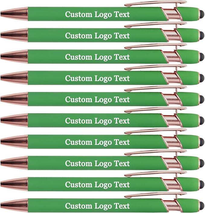 Custom Engraved Ballpoint Pens Bulk, Personalized with Name/Logo, Black or Blue Ink, Smooth Writing for Office, School, Business, Church, Reunion Grass 10 Pcs