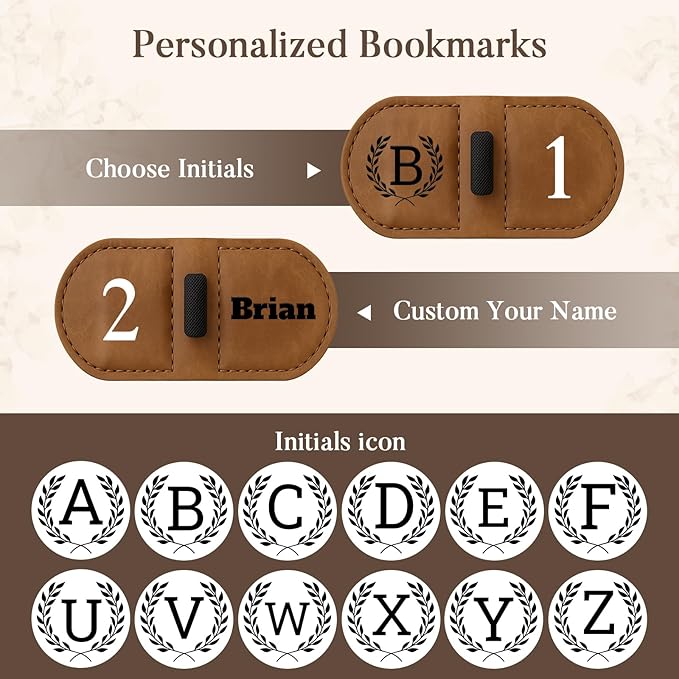 Personalized Bygone Mark Bookmark with Pen Holder,Engraving Leather Magnetic Bookmarks Vintage 26 Letters Name Initials Text Book Marker Clips Gifts for Reading Book Lovers Women (Red, P)
