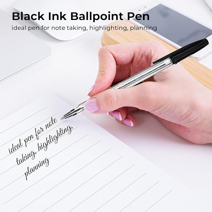 M&G Ballpoint Pens, Black Ink Ballpoint Pens Medium Point 1.0mm, Ball Point Pens Bulk Lasting Smooth Writing with Anti-Slip Grip & Plug-In Cover for Journaling Office School Women Men (50 Pack)