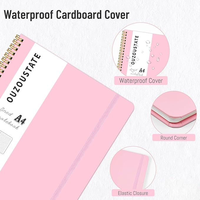 Spiral Graph Notebook 8.5" x 11", A4 Pink Grid Paper Notebook Hardcover College Ruled Notebook for Work, 120 Pages 100GSM Large Thick Spiral Writing Journal for Women & Men