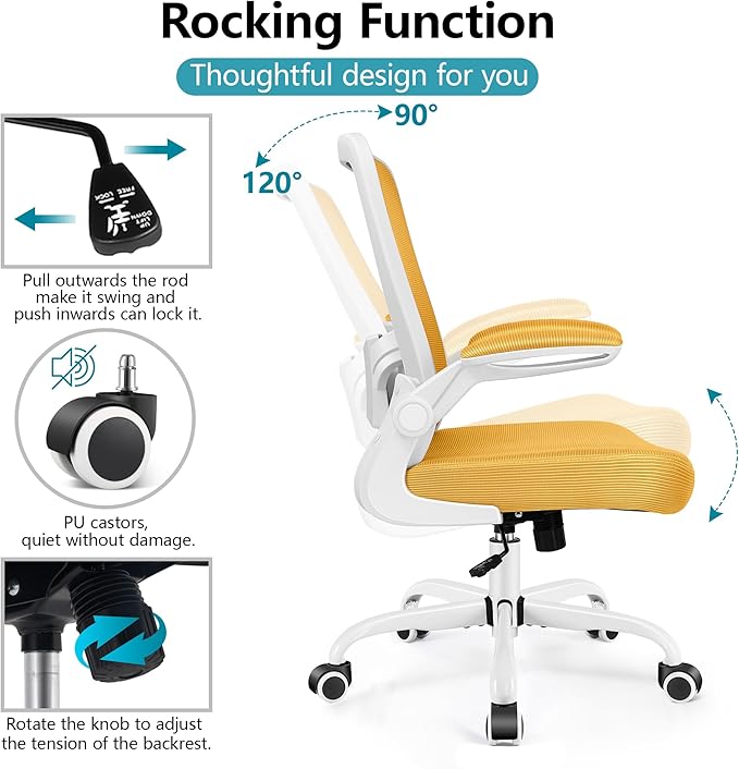 FelixKing Office Chair, Ergonomic Desk Chair Breathable Mesh Chairs with Adjustable High Back Lumbar Support Flip-up Armrests, Executive Swivel Comfy Task Computer Chairs for Home Office Yellow