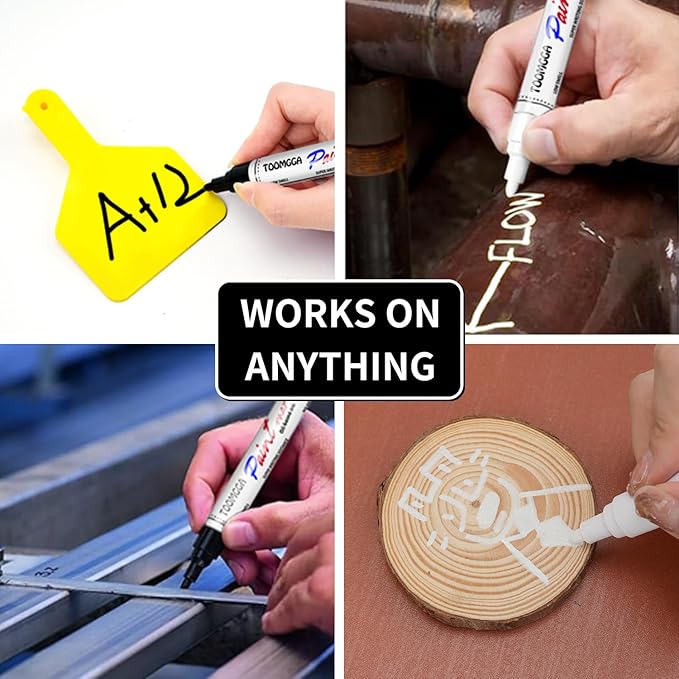 White and Black Permanent Markers Paint Pens - 6 Pack Oil Based Paint Markers, Medium Tip, Quick Drying Pens for Wood, Metal, Rock Painting, Mugs, Canvas, Clothes, Plastic Marking