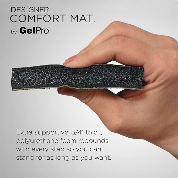 GelPro Anti-Fatigue Designer Comfort Kitchen Floor Mat, 20x48”, Leather Grain Jet Stain Resistant Surface with 3/4” Thick Ergo-Foam Core for Health and Wellness