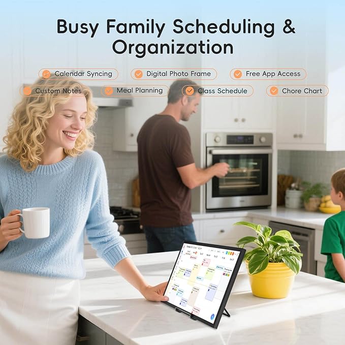 15.6" Digital Calendar Chore Chart, Ultra-HD Interactive Touchscreen, No Subscription Required, Electronic Smart Family Planner & Organizer, Wall Mount Included, Ensuring Seamless Scheduling