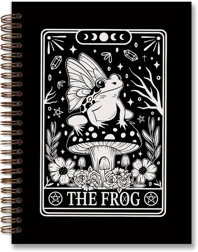 Tarot Frog Spiral Notebook,Gothic Style Skull Notebook Journal for Work Office School Teacher,Cute Notebooks for School Supplies Home Office,Black Hard Cover Journal Notebooks