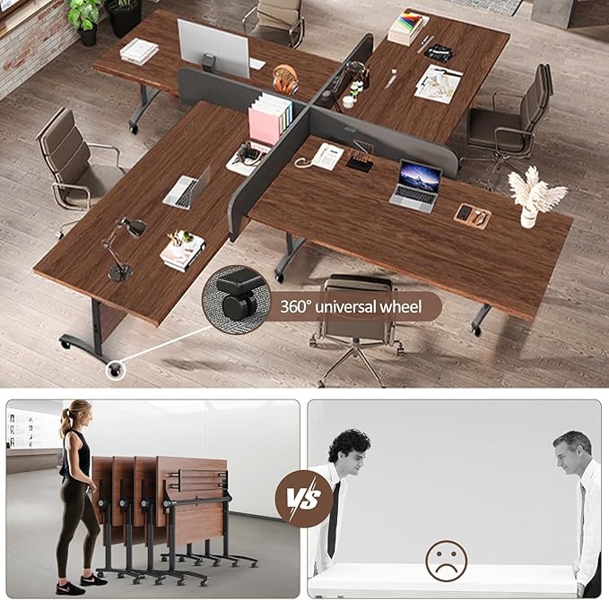 Conference Table, Folding Conference Desk Modern White, Seminar Table with Wheels, 2-10 People for Office, Meeting Break Room (4, 1619YHT, 61IN)