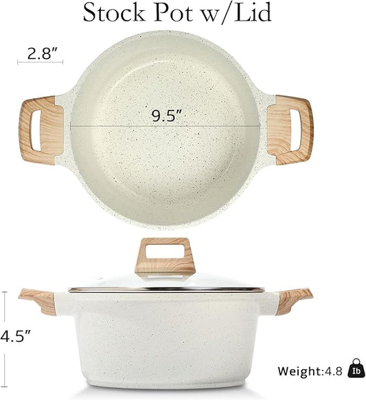 ESLITE LIFE Nonstick Stock Pot with Lid, 5 Quart Granite Casserole Large Soup Pot Pasta Cooking Pot, Induction Compatible, PTFE & PFOA Free, White