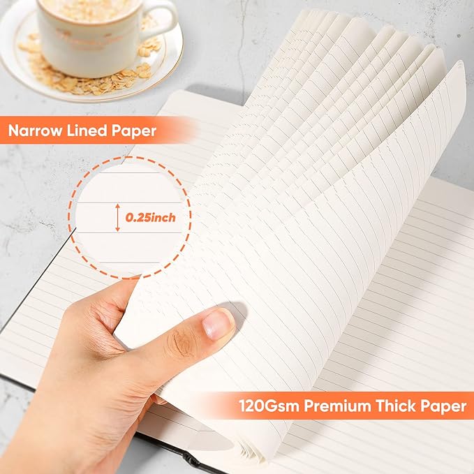 Huhuhero Lined Notebook Journal, 120Gsm Thick Paper College Ruled Journal, Hardcover Notebooks for Work School Note Taking, Office School Supplies 5"×8.25" (3, Black)