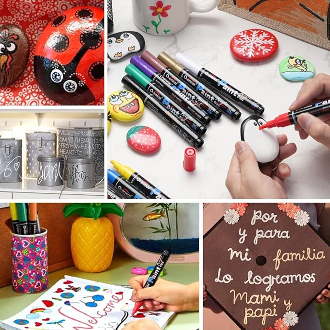 Overseas White Paint Pens Paint Markers - Permanent Acrylic Markers 2 Pack, Water Based, Quick Dry, Waterproof Marker Pen for Rock, Wood, Plastic, Metal, Canvas, Glass, Fabric, Mugs. Medium Tip