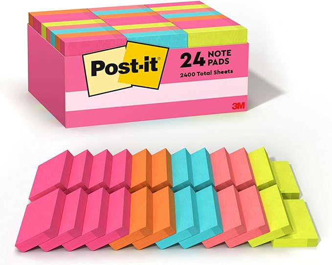 Post-it Mini Notes, 1 3/8 x 1 7/8 in, 24 Pads, America's #1 Favorite Sticky Notes, Poptimistic Post-it Notes, Post-it Notes, Power Pink, Aqua Blue, Vital Orange, Neon Green, Guava Pink