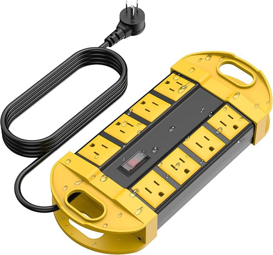 CCCEI Outdoor Power Strip Weatherproof with 8 Plug, Waterproof Extension Cord with Multiple Outlets, Christmas Exterior Garden Yard Surge Protector 6FT.