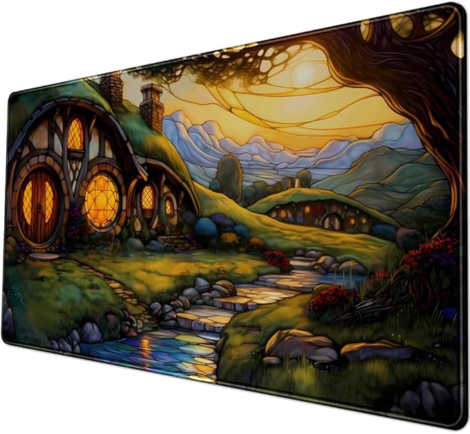 Cute House Anime Mouse Pad Desk Mat Gaming Playmat MTG Game Mat Large Gaming Mousepad for Desk Computer Keyboard Laptop Pad, Desk Decor Home Office with Stitched Eges Pad (31.5x15.7 in)