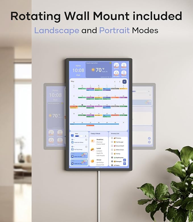 Cozyla Digital Calendar+ 2: 24 inch Wall Planner Touch Screen Chore Chart Customize Dashboard Smart Electronic Calendar for Family Schedules Meal Planner Support Any Google Play App Wall Mount Black