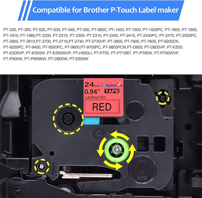 6PK Compatible for Brother P-Touch Label Maker Tape TZe-451 TZ-451 TZe451 TZ451 Black on Red 24mm 0.94 inch 1'' x 26.2ft Laminated TZe TZ Label Tape for PT-2500PC PT-2600 PT-2610 PT-2700