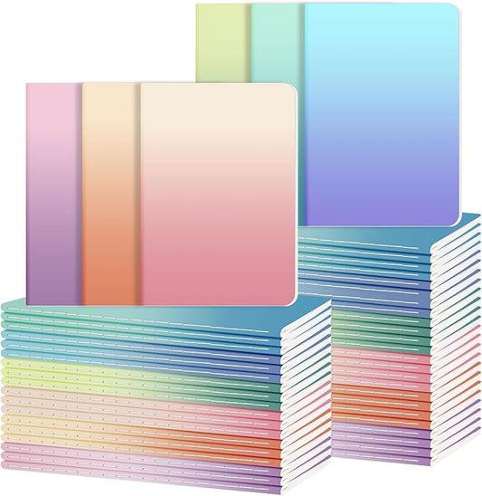 Ddaowanx Kraft Notebooks, Journals in Bulk, Lined Paper, 72 Pages, 36 Sheets, 80GSM, 8.3x5.5 Inch, A5 Size, Travel Writing Notebook for Office School Supplies (Lined-48pack, Gradient)
