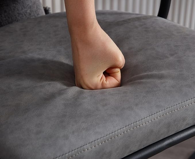 Adjustable Modern Bar Stools Set of 4 Faux Leather Barstools Swivel Counter Height Bar stools with Curved Back/Black Metal Base Comfy Upholstered Bar Chairs for Kitchen Island, Grey